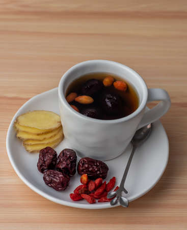 Chinese dried red date, Jujube and ginger teaの写真素材