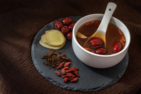 Chinese dried red date, Jujube, ginger tea and brown sugar