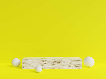 Minimal abstract background with podiums on yellow background. 3d renderの写真素材