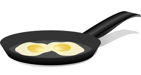Fried eggs in black griddle. Vector illustrationのイラスト素材