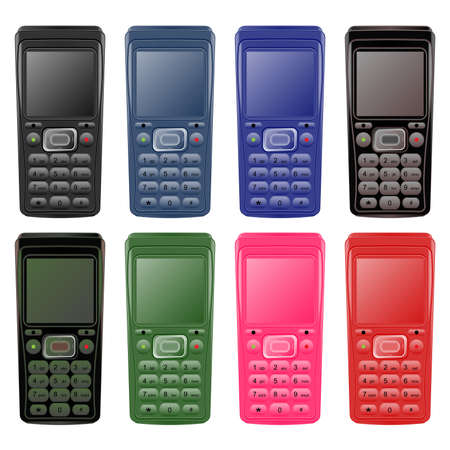 Set of mobile phones in different variations. Vector illustrationのイラスト素材