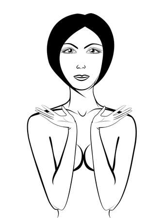 Beautiful naked girl with her hands raised upのイラスト素材