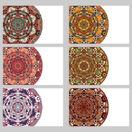 Collection retro cards. Ethnic backgrounds. Card of invitation. Vintage design elementsのイラスト素材