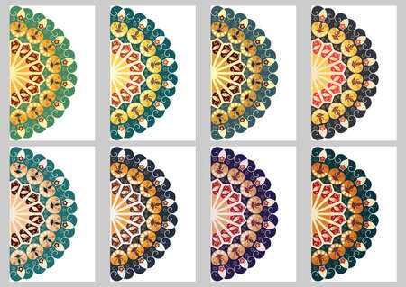 Collection retro cards. Ethnic backgrounds. Card of invitation. Vintage design elementsのイラスト素材