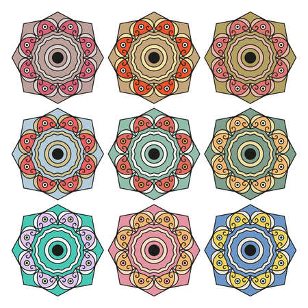 Set of colorful round ethnic patterns. Elements for designのイラスト素材