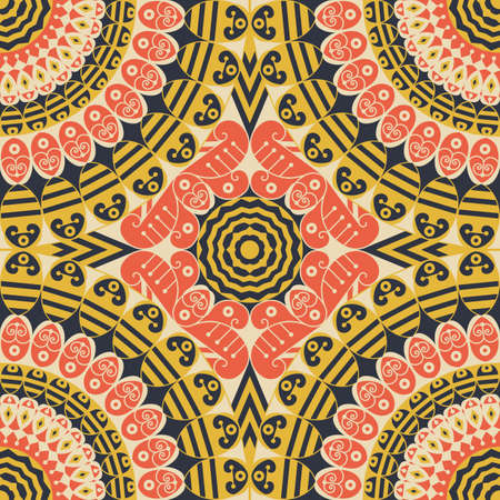 Colorful ethnic patterned background. Arabesque vector ornamentのイラスト素材