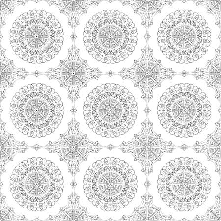 Vector pattern seamless. Black-white ethnic ornament. Arabesque styleのイラスト素材