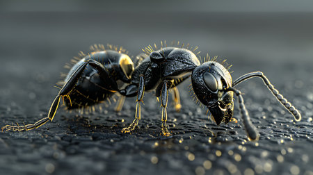 Black ants on black background. Insect close upの素材