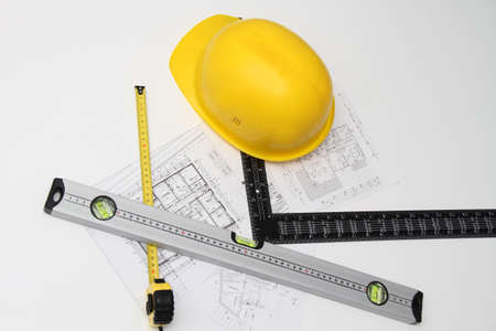 Helmet and tools for construction drawings and buildings