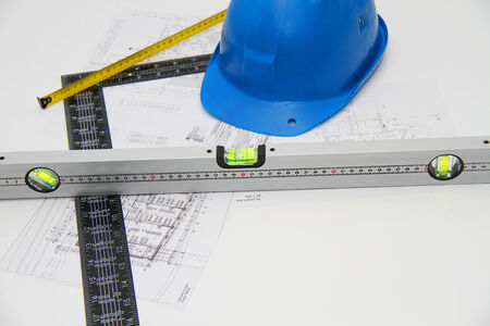 Helmets and tools for construction drawings and buildings