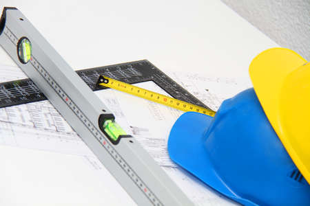 Helmets and tools for construction drawings and buildings