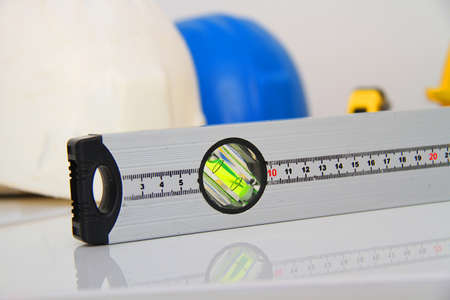 Helmets and tools for construction drawings and buildingsの写真素材