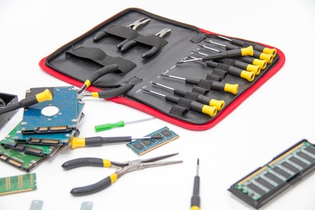 Laptop repair tools and technical supportの写真素材