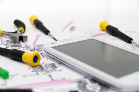 Photo of the Technical operator and repair smartphone