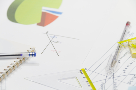 Photo of the Drawing tools with compass and calculatorの写真素材