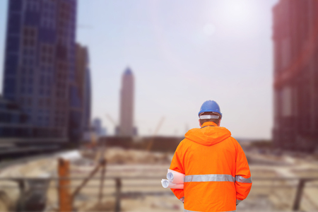 Engineer looking at consrtuction siteの写真素材