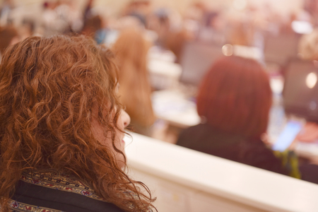 Business  Conference for woman rights woman listeneing te panl discusion of economic developmentの写真素材