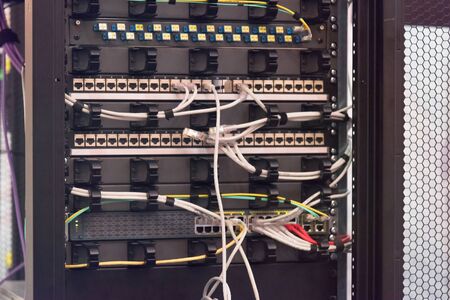Rack Mounted Servers In A Server Room, close up