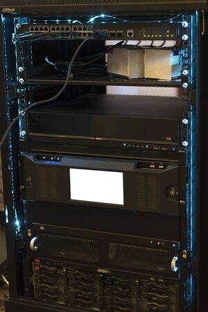 Rack Mounted Servers In A Server Room, close up
