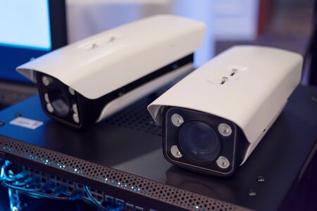 Security CCTV camera or surveillance system in office building, Intelligent cameras can record video...
