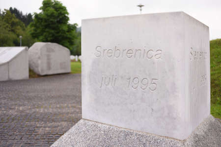Srebrenica, Bosnia-Herzegovina, June 01 2020: Srebrenica-Potocari memorial and cemetery for the victims of the 1995 massacre, wide angleのeditorial素材
