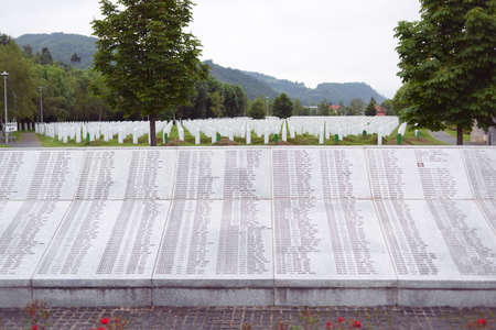 Srebrenica, Potocari, Bosnia-Herzegovina, June 01 2020: Srebrenica-Potocari memorial and cemetery for the victims of the 1995 massacreのeditorial素材