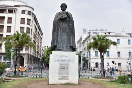 TUNIS, TUNISIA - JUNE  14, 2019: Street scene in downtown on Avenue Bourguiba near cathedral of St Vincent de Paul. North Africaのeditorial素材