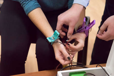 Genetics and Bioengineering classroom, teacher and students at an international school. The teacher...