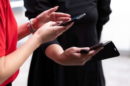 Event QR code ticket scanning before begining of business conferenceの写真素材