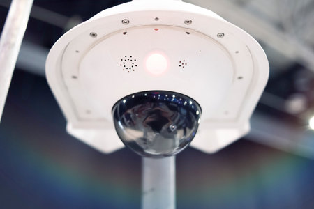 CCTV security camera, closeup photo. Security cameras in showroomの写真素材