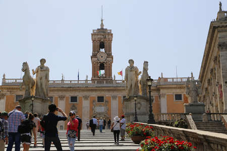 Rome, Italy - June 2019 -  One of the most famous landmarks in the world - Roman Forum. Travel Series - Italy. View above downtown of Rome, Italy.のeditorial素材