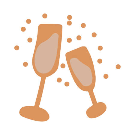 Glasses of champagne. Vector hand draw cartoon illustration.のイラスト素材