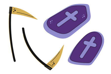 Scythe_grave. A small Halloween set of two graves and two scythes.のイラスト素材