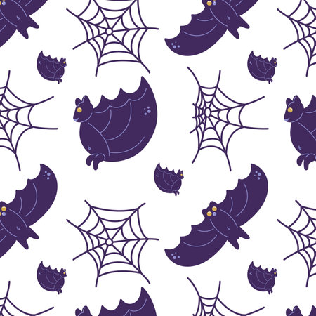 Halloween seamless pattern6. Cute bats and spider web. Suitable for wrapping paper and all kinds of prints.のイラスト素材