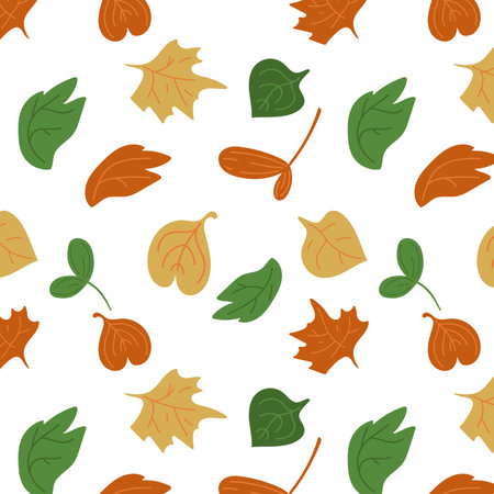 Leaf fall pattern. Autumn pattern with leaves of different colors. Suitable for wrapping paper and all kinds of prints.のイラスト素材