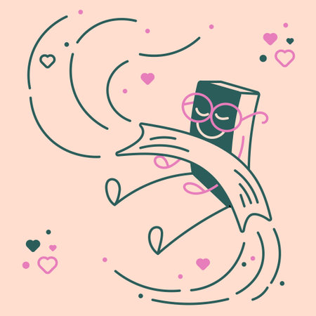 Book. The book sits with a huge bookmark and hearts.のイラスト素材