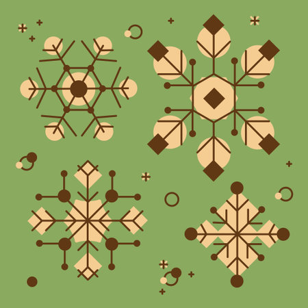 Snowflake set. A small set of four types of snowflakes. Cartoon doodle illustration.のイラスト素材