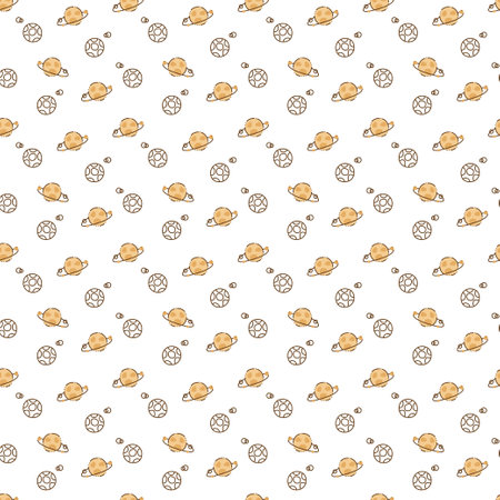 Pattern with planets. Cute seamless pattern with two different planets. Cartoon doodle vector illustration.のイラスト素材