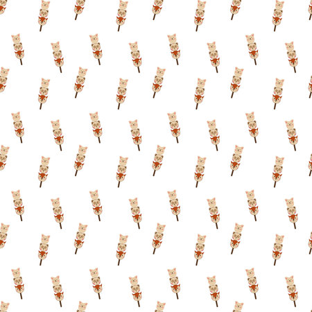 Dango pattern12. Cute seamless pattern with japanese sweet in the form of animal faces. Doodle color cartoon illustration.のイラスト素材