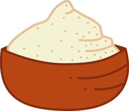 Flour doodle. Flour in a bowl. Color vector cartoon illustration.のイラスト素材