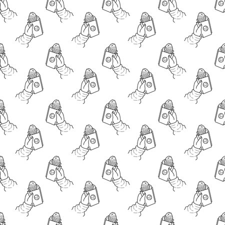 Taiyaki in hand pattern3. Cute Asian fish-shaped biscuits with filling. Cartoon white and black vector illustration.のイラスト素材