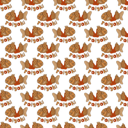 Taiyaki single pattern9. Cute Asian sweet stuffed fish. Cartoon color vector illustration.のイラスト素材