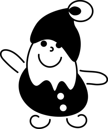 Gnome doodle2. Cute single gnome character. Cartoon white and black vector illustration.のイラスト素材