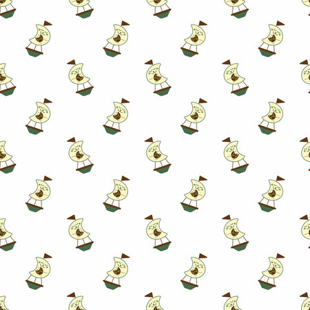 Sailboat pattren2. Seamless pattern with cute sailboat character. Cartoon color vector illustration.のイラスト素材