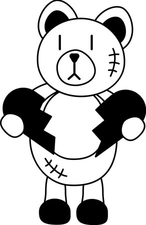 Tattoo bear with broken heart in the style of the 90s, 2000s. Black and white single object illustration.のイラスト素材