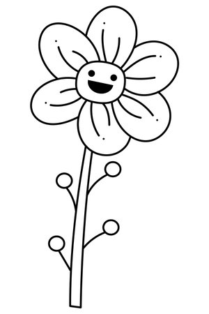 Flower character abstract doodle third. Hand drawn outline vector illustration.のイラスト素材