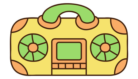 Cute doodle record player from the collection of girly stickers. Cartoon color vector illustration.のイラスト素材