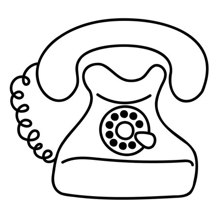 Cute doodle retro phone from the collection of girly stickers. Cartoon white and black vector illustration.のイラスト素材