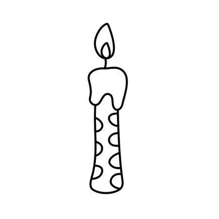 A lit candle with a pattern. Doodle vector black and white illustration.のイラスト素材