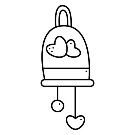 Cute bell with hearts. Doodle vector black and white illustration.のイラスト素材